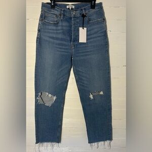 NWT Re/Done 70s Stove pipe jeans, distressed dawn blue, women’s size 31 (12).
